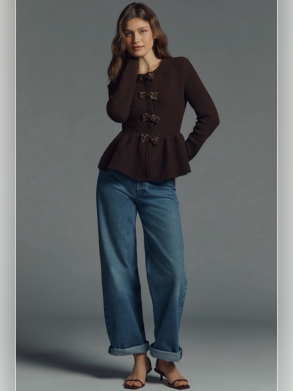 Endless Rose BOW TRIM FLARED CARDIGAN